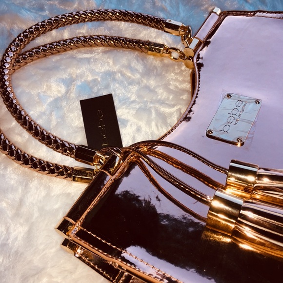 👜🌹🤩bebe Metallic Natalia Rose Pink Handbag $129 - Picture 5 of 8